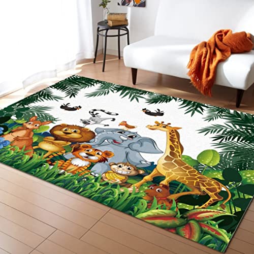 DONGCHAO Dschungel Cartoon Tier Teppich Giraffe Löwe Teppich Wohnzimmer Dekoration Teppich...