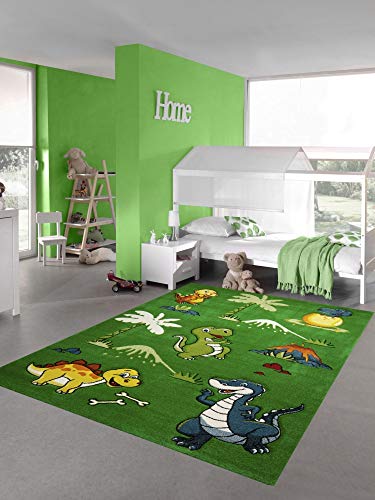 Teppich-Traum Kinderteppich Dinosaurier Kinderzimmerteppich Dschungel Vulkan in grün Größe 120x170 cm