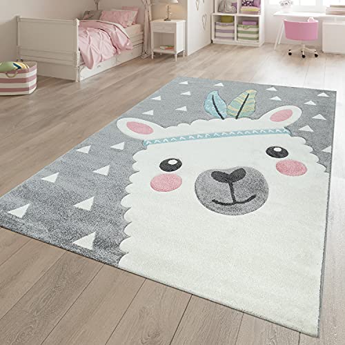 TT Home Kinderteppich Alpaka Motiv 3-D Design Robust Flauschig Weich Kurzflor Grau, Größe:120x170...