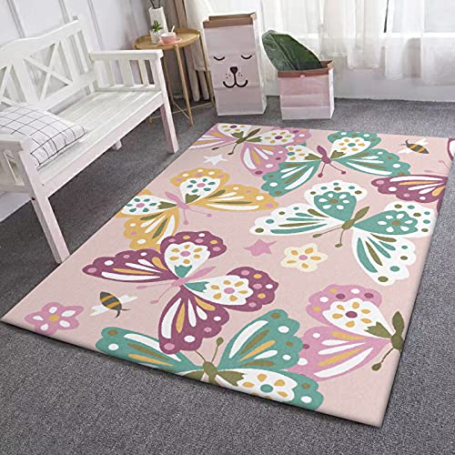 Moderner Kinder Teppich Butterfly Schmetterling Design in Lila Top Qualität 