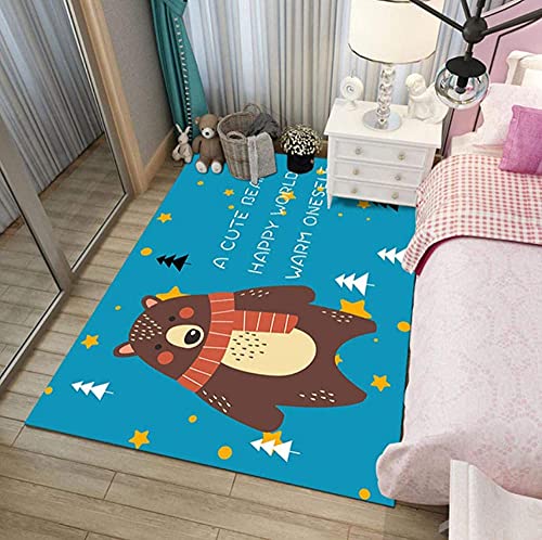 Kinderteppich Baby-Krabbelteppich Wohnzimmer-Bodenmatte Blauer 3D-Cartoon-Bär 200x300CM...