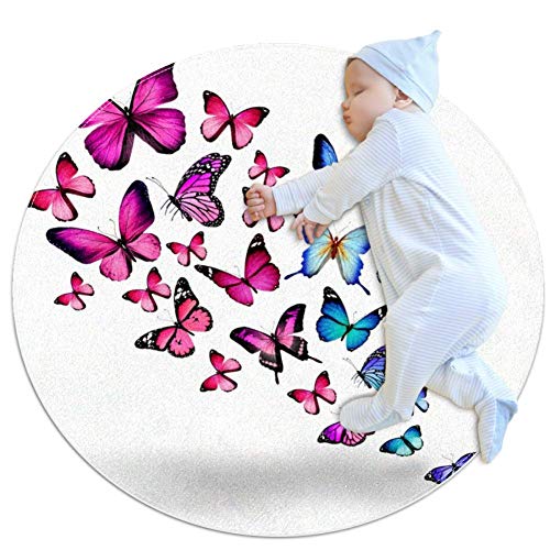 Xingruyun Kinderteppich Spielteppich Schmetterling Lila Blau Baby Teppich rutschfeste Krabbelmatte Faltbar Für Kleinkinder Kinder 70x70cm