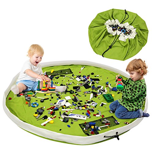 BELLESTYLE Kinderspielzeug-Aufbewahrungsbeutel, Baumwoll-Segeltuch-bewegliches großes einfaches aufgeräumtes Spiel u. Aufbewahrungs-Matte - schnellere Aufräumung! (Grün, 150cm)