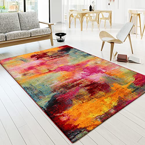 Paco Home Teppich Wohnzimmer Schlafzimmer Jugendzimmer Kurzflor Modern Vintage Bunt Abstrakte...