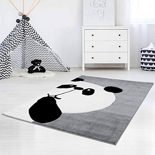 carpet city Kinderteppich Flachflor Bueno Panda-Bär in Grau mit Konturenschnitt, Glanzgarn für Kinderzimmer; Größe: 160x230 cm