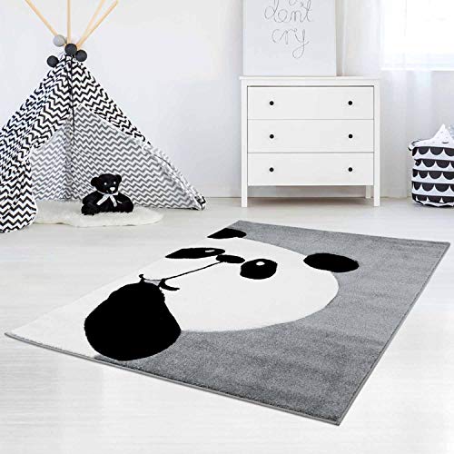 carpet city Kinderteppich Flachflor Bueno Panda-Bär in Grau mit Konturenschnitt, Glanzgarn für...