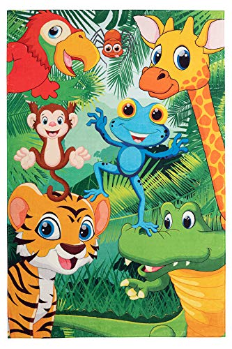 Junior Kinderteppich - Lustige Tiere, Märchen und Fabelwesen (Dschungel, 120 x 170 cm)