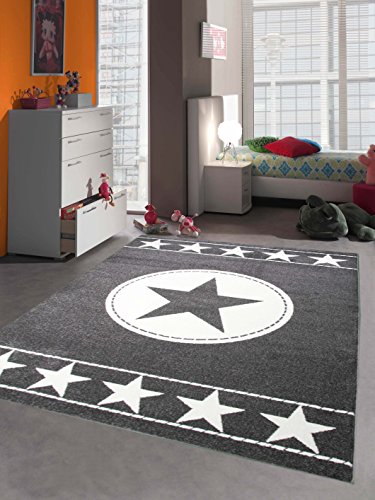 Kinderteppich Spielteppich Kinderzimmer Teppich Sternteppich Sterne Grau Creme 140x200 cm