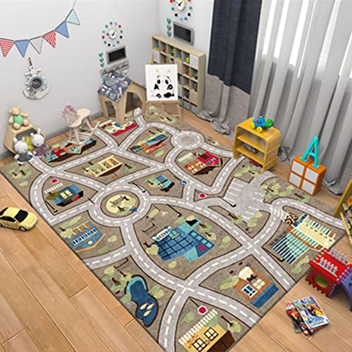 GYYG Spielteppich Straße,Teppich Kinderzimmer Junge & Mädchen,Kinderteppich Antirutsch &...