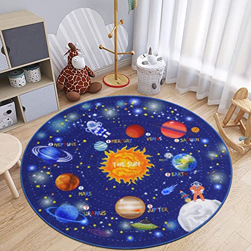 Enyhom Rund 120 cm Kinderteppich Spielteppich Weltraum kurzflor Teppich Waschbar rutschfest Baby Teppiche für Kleinkinderzimmer Schlafzimmer Spielzimmer