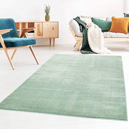 Taracarpet Kurzflor-Designer Uni Teppich extra weich fürs Wohnzimmer, Schlafzimmer, Esszimmer oder Kinderzimmer Gala Mint grün 140x200 cm