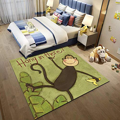 Pgron Home Kinderteppich Polyester Kurzhaarteppich Cartoon Dschungel Tier grün braun AFFE geeignet...