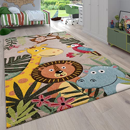 Paco Home Kinderzimmer Kinderteppich für Jungen mit Tier u. Dschungel Motiven Kurzflor,...