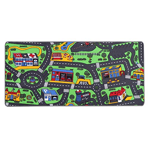 Spielteppich mit Straßen - City, 95x133 cm, Pflegeleicht, Fußbodenheizung Geeignet, Spielmatte, Auto-Kinderteppich für Mädchen & Jungen