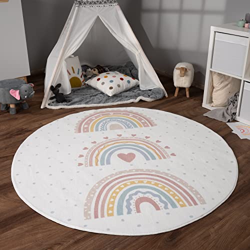 Paco Home Teppich Kinderzimmer Kinderteppich Spielteppich Kurzflor rutschfest Krone Herzen Punkte...