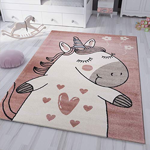 VIMODA kinderzimmer kinderteppich Pony Einhorn Teppich Flauschig für Kinderzimmer Spielzimmer, Maße:120x170 cm