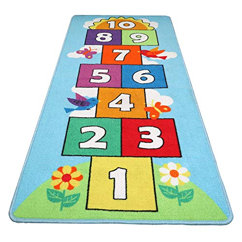 Hopscotch Teppich für Kinder Robuster gewebter Bodenteppich Rutschfester Kinderteppich für Kindertagesstätte/Vorschule/Spielzimmer, 26' x 55' (66cmx 140cm)