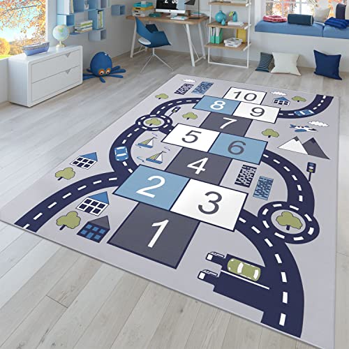 TT Home Kinderzimmerteppich Spielteppich Teppich Junge Mädchen Kinderteppich Haus Autos Straße,...