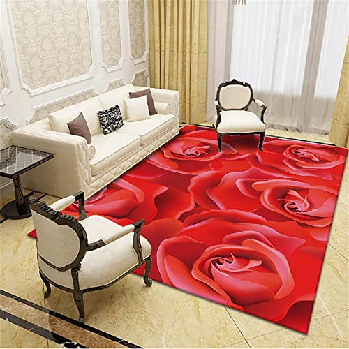 antirutsch Teppich rot Wohnzimmer Teppich rot große Blumen Abstrakter moderner Salonteppich...