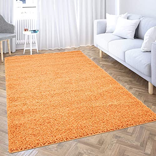 carpet city Hochflor Teppich Wohnzimmer Einfarbig - Orange - 140x200 cm - Shaggy Langflor Uni Schlafzimmer - Weich&Flauschig - Modern