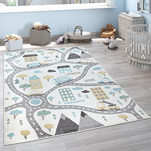Paco Home Kinderteppich Teppich Kinderzimmer Spielteppich Pastell Junge Mädchen Auto Straße Haus...