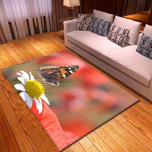 WKLFD Kinderteppich, Flanell Teppich Blumen und Schmetterlinge Teppich Wohnzimmer Schlafzimmer...