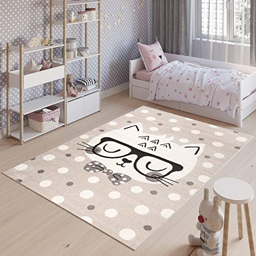 TAPISO Fiesta Teppich Kurzflor Grau Beige Creme Meliert Katze Tiere Schlafzimmer Jugendzimmer...