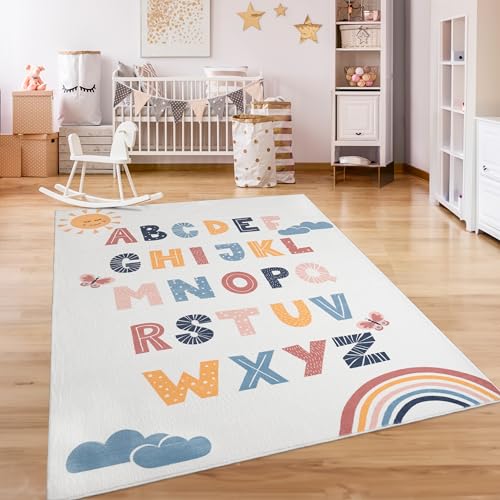 Paco Home Teppich Kinderzimmer Kinderteppich Spielteppich Kurzflor rutschfest Krone Herzen Punkte...