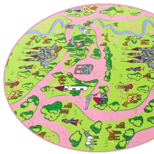 HEVO Märchenland Mädchen Teppich | Spielteppich | Kinderteppich 200 cm Ø Rund Oeko-Tex 100