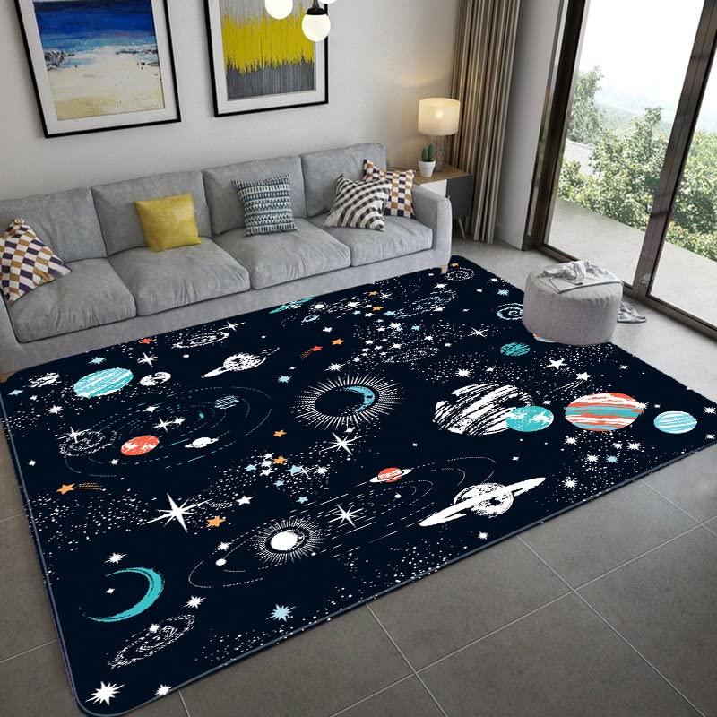 Kinderteppich, Universum Galaxy Planet 3D-Teppich, Moderner Inneneinrichtungsteppich, Strapazierfähige Flanellunterlage, Perfekt Für Schlafzimmer, Kinderzimmer, 60 X 100 cm