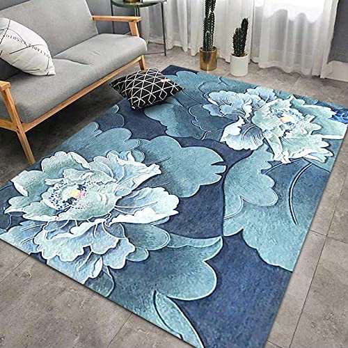 QPCGRA Teppich, Blaue Blume, Teppich rutschfest, Kurzflor Wohnzimmer Teppich, Outdoor Teppich,...