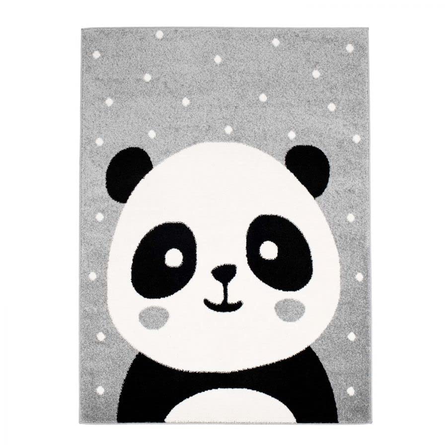 carpet city Kinderteppich Bubble Kids Flachflor Panda-Bär, weiß gepunktet in Grau für...