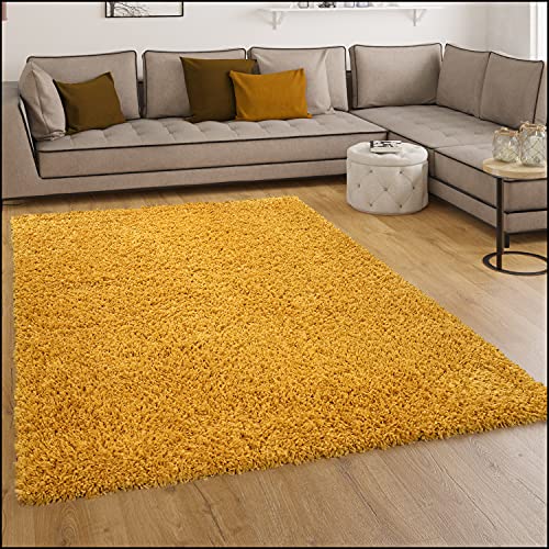 Paco Home Shaggy Hochflor Teppich Wohnzimmer Langflor Kuschelig Einfarbig In Gelb, Grösse:80x150 cm