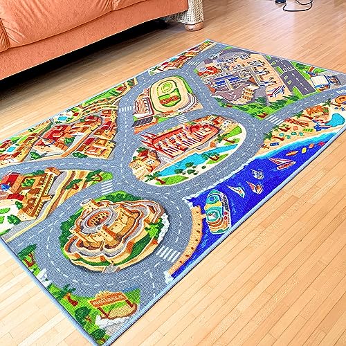 BOOMKID® • Lernen & Spielen • Straßenteppich Mallorca handgezeichnet • 150x100cm •...
