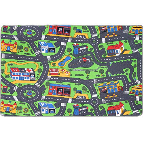 Spielteppich mit Straßen - City, 200x300 cm, Pflegeleicht, Fußbodenheizung Geeignet, Spielmatte, Auto-Kinderteppich für Mädchen & Jungen