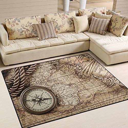 Use7 Kompass Teppich mit Weltkarte für Wohnzimmer, Schlafzimmer, 160 x 122 cm