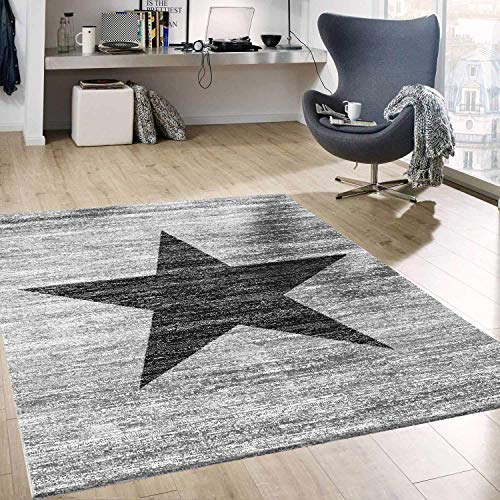VIMODA Stern Jugendzimmer Wohnzimmer Teppich Grau Trendiger Kurzflor Teppich Stern Stylish...