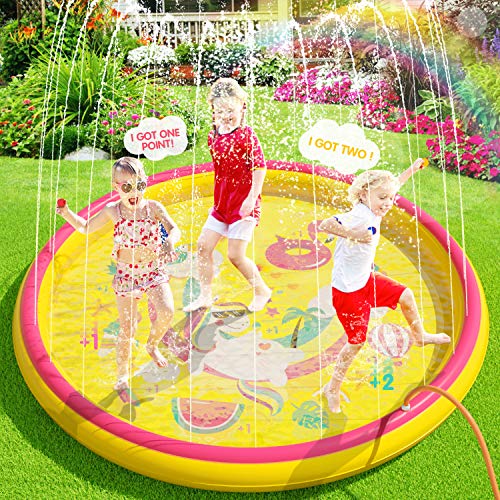 Peradix Splash Pad, 170CM Wasserspielzeug Baby Pool Pad Sprinkler Wasser-Spielmatte mit rutschfeste Splash Play Matte, Garten Outdoor Sommer Spritzen Sprinkler für Kinder, Baby, Haustiere