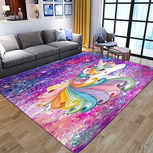 XuJinzisa Cartoon Einhorn 3D Gedruckten Teppich Super Weichen Flanell Rutschfesten Teppich Wohnzimmer Schlafzimmer Teppich Mädchen Zimmer W4691 60X100Cm