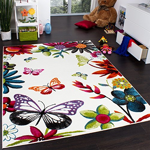 Paco Home Teppich Kinderzimmer Schmetterling Bunt Kinderteppich Butterfly Creme Mehrfarbig, Grösse:160x220 cm