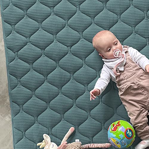 Sanosoft® Krabbeldecke - rutsch- & wasserfest - Öko Tex & Made in Germany (120x120cm, Petrol)