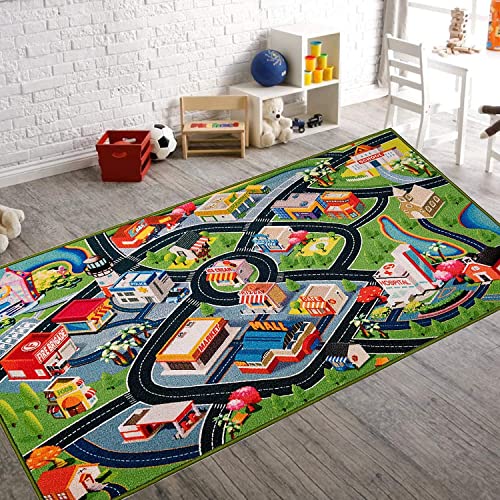 Booooom Jackson Spielteppich Verkehrsteppich für Kinder 80x150 cm Kinderteppich für Spielzeugautos...