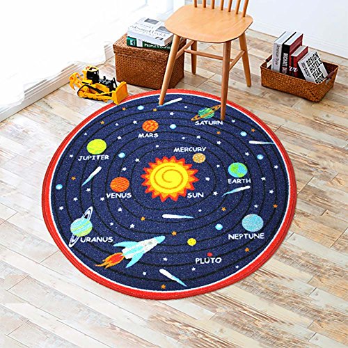 Everyday Home- 100cmX100cm, 133cmX190cm Leben & Schlafzimmer Geometrische Akzent-Bereich-Teppich Gedruckter Planet Kinderteppich (Farbe : Sun-1, größe : 120cmX120cm)