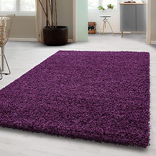 Carpetsale24 Shaggy Hochflor Teppich Läufer Flur 80 x 150 cm Violett Modern - Teppich Flauschig,...