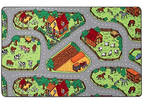 Primaflor Spieleteppich - Robuster Kinderteppich - Hochwertiger Teppich für das Kinderzimmer - Spielmatte Jungen/Mädchen - Bauernhof - 140x200 cm