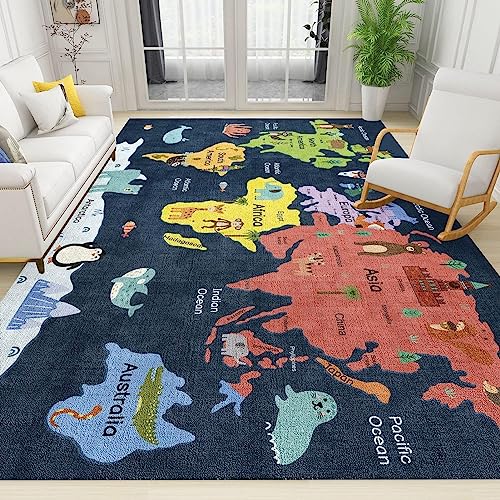Weltkarten-Kinderteppiche, Marineblaue, Pädagogisch Bedruckte Teppiche, Für Jungen Und Mädchen,...