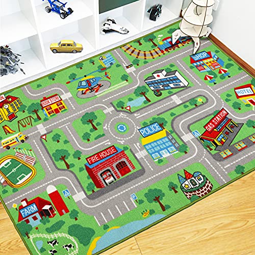 Capslpad Kinder Teppiche,Spielteppich für Kinder Stadtstadt Straße 160x100 cm Kinderteppich...