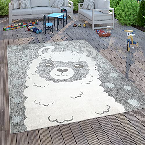 Paco Home Kinderteppich Kinderzimmer Outdoorteppich Spielteppich Lama Motiv Modern Grau, Grösse:200x280 cm