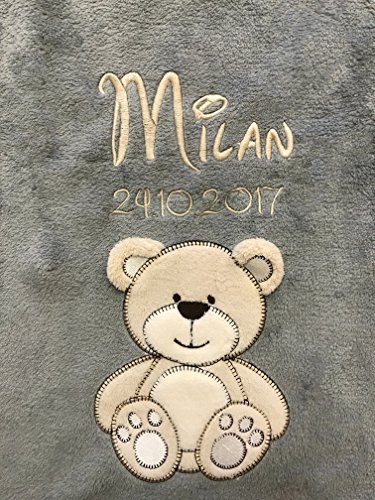 KIDDI-MEDIA Babydecke mit Name und Geburtsdatum Bestickt/kuschelig weich / 1A Qualität (Anthrazit -...