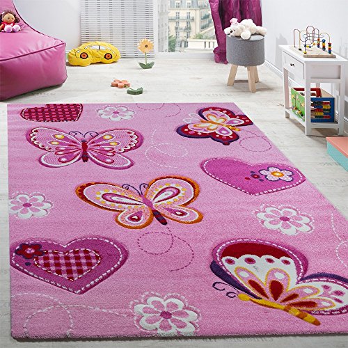 Paco Home Kinderzimmer Teppich Kinderteppich Schmetterling Motive Mit Konturenschnitt Pink,...